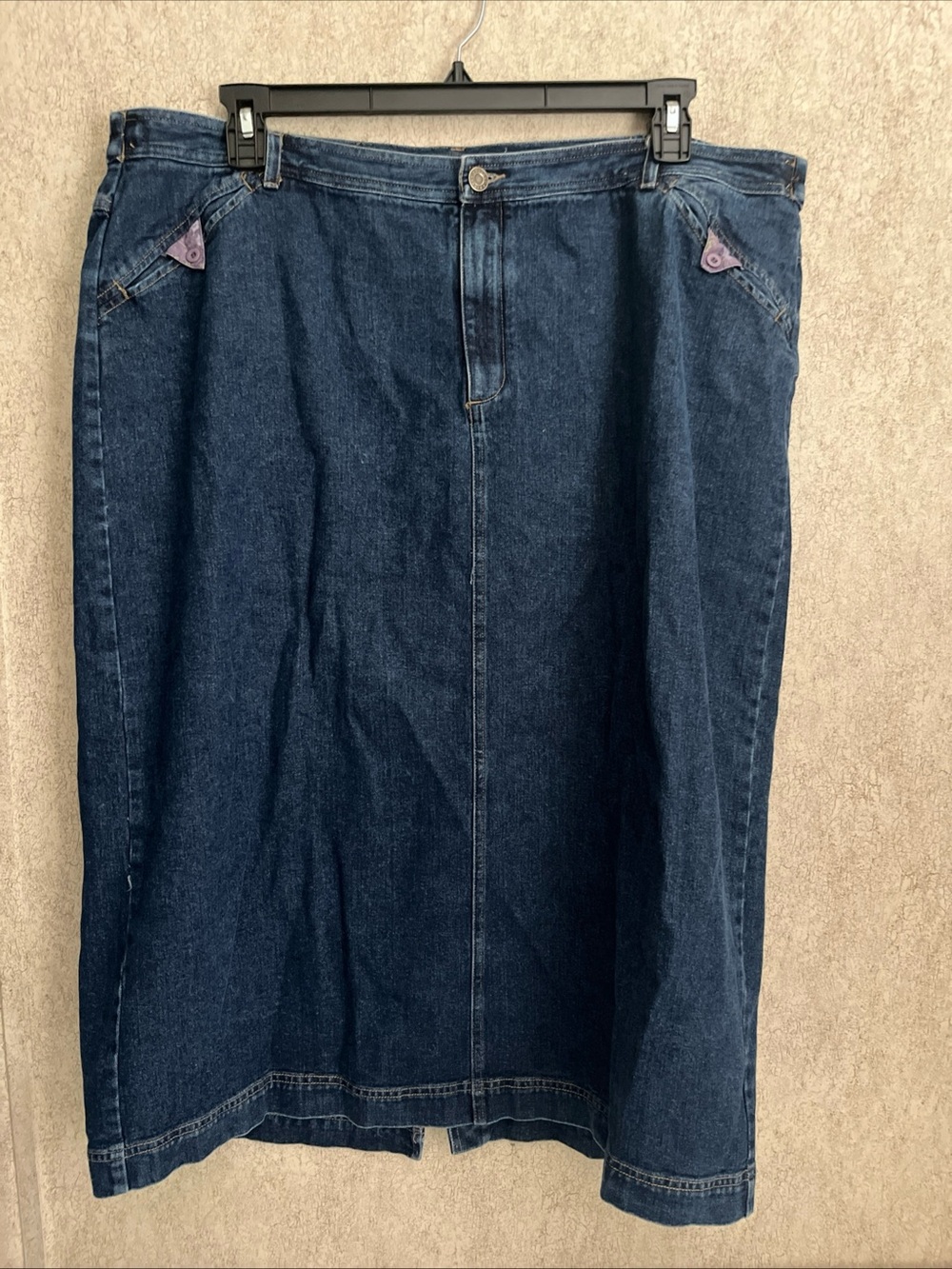 CJ Banks Blue Jean Skirt Long Dark Wash Zip Up w/ Pockets Back Slit Plus 20W